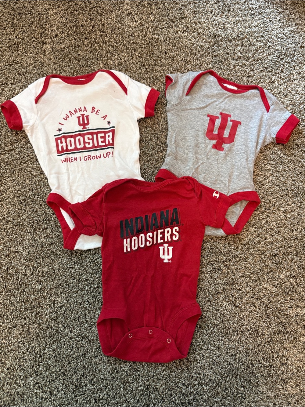 Champion Indiana Hoosiers Infant Bodysuits - Red, White, Gray